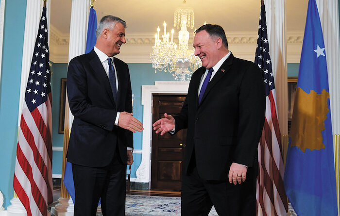 US Department of State Secretary Mike Pompeo(right) and Kosovo President Hashim Thaci(